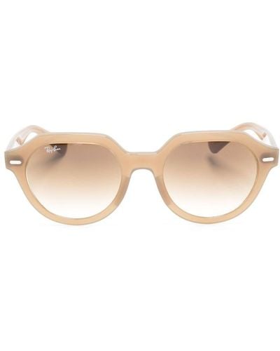 Ray-Ban Logo-plaque Round-frame Sunglasses - Natural