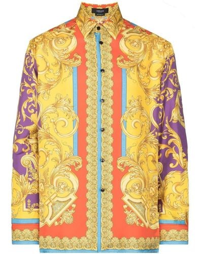 Versace Barocco-print Silk Shirt - Yellow