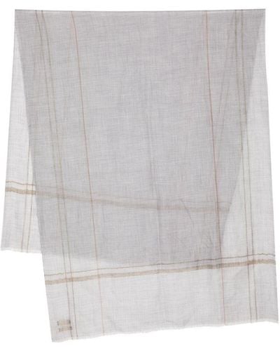 N.Peal Cashmere Striped Cashmere Scarf - White