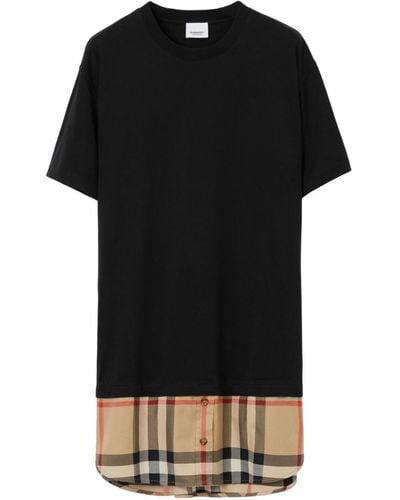 Burberry Check-panel Cotton T-shirt Dress - Black