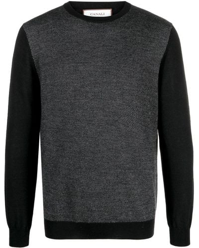 Canali Crew-neck Bi-colour Wool Sweater - Black