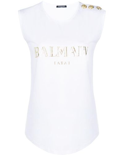 Balmain ロゴプリント タンクトップ - ホワイト