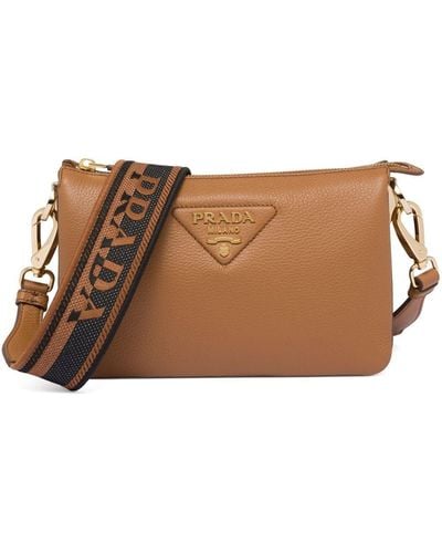 Prada Logo-strap Leather Shoulder Bag - Brown