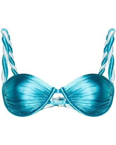 Isa Boulder Ropes Underwired Satin Bikini Top - Blue
