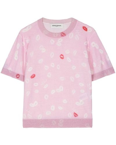 Sonia Rykiel Mouth-print Knitted T-shirt - Pink