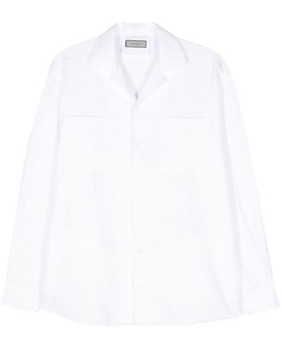 Canali Spread-collar Textured Shirt - White