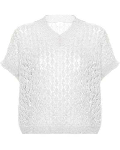 Eleventy V-neck Knitted Top - White