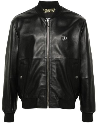 Just Cavalli Leather Bomber Jacket - Black