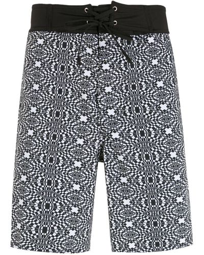 Amir Slama Striped Geometric Print Shorts - Black