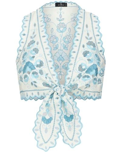 Etro Floral-embroidery Cotton Blend Top - Blue