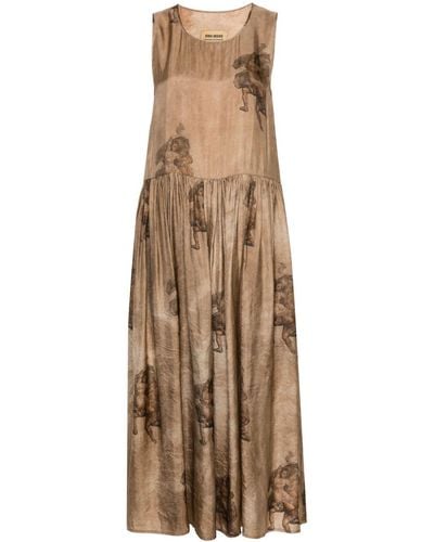 Uma Wang Renaissance-print Midi Dress - Natural