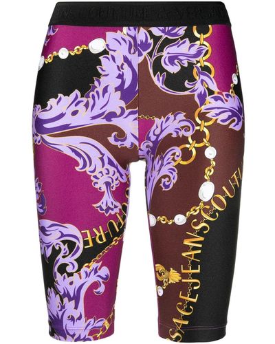 Versace Baroque Couture-print Cycling Shorts - Blue