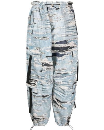 John Richmond Distressed Denim-print Cargo Trousers - Blue
