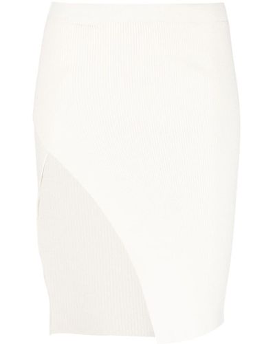 Laneus Ribbed-knit Asymmetric Midi Skirt - White