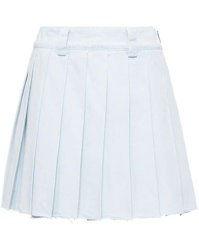 Miu Miu Pleated Denim Mini Skirt - White