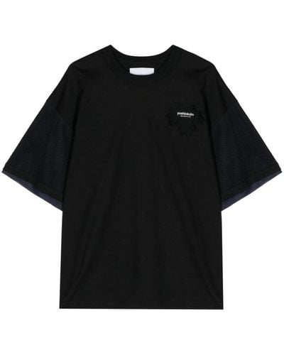 Yoshio Kubo Katoenen T-shirt Met Mesh Mouwen - Zwart