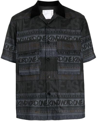 Sacai Slogan-print Short-sleeve Shirt - Black