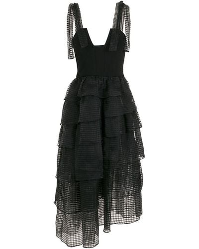 Olympiah Mesh-tiered Bodice Midi Dress - Black