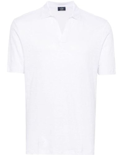Barba Napoli V-neck Linen Polo Shirt - White