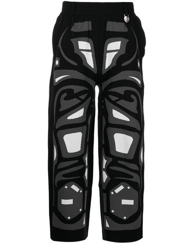Xander Zhou Geometric-jacquard Cropped Trousers - Black