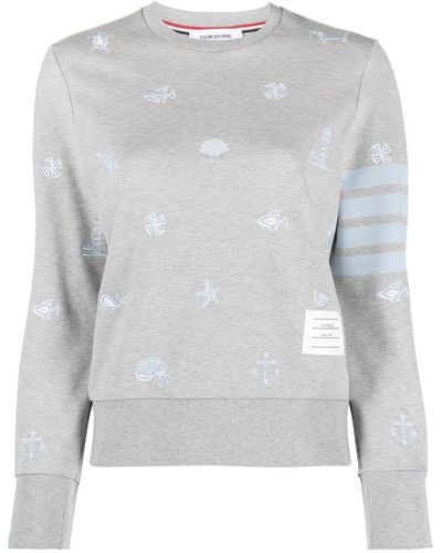 Thom Browne Nautical Embroidery Crew Neck Sweatshirt - Gray