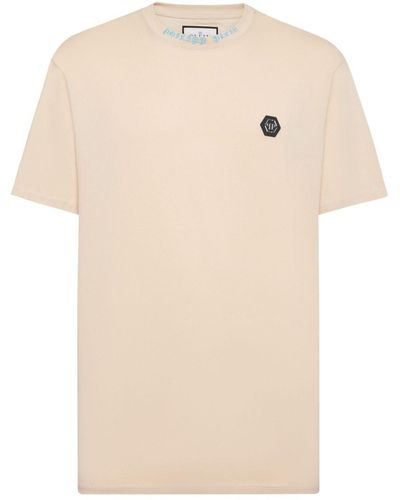 Philipp Plein Logo-plaque Cotton T-shirt - Natural