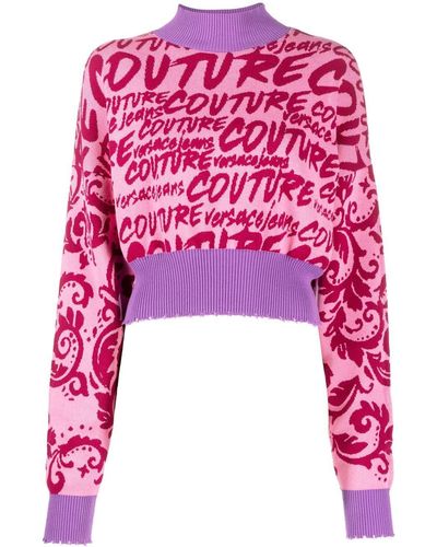 Versace Jeans Couture Cropped Logo-intarsia Jumper - Pink