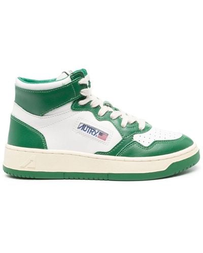 Autry Medalist Mid Trainers In White And Leather - Green
