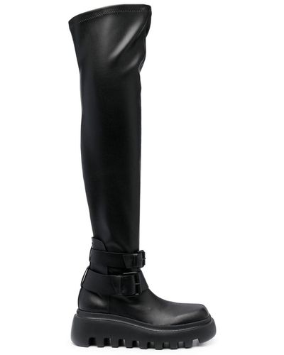 Vic Matié Double-buckle Design Knee-high Boots - Black