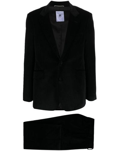 PT Torino Velvet-effect Single-breasted Suit - Zwart