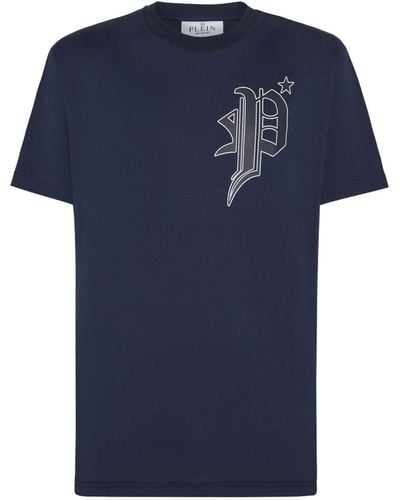 Philipp Plein Tattoo Crew-neck Cotton T-shirt - Blue