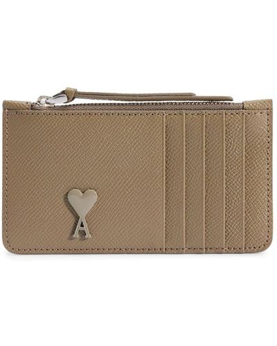 Ami Paris Logo Leather Cardholder - Brown