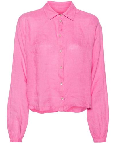 120% Lino Classic-collar Linen Shirt - Pink