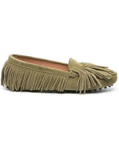 SCAROSSO Fringed Suede Loafers - Green