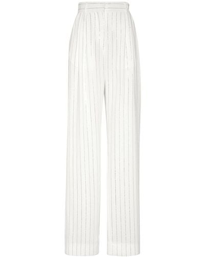 Philipp Plein Cady Crystal-pinstripe Trousers - White