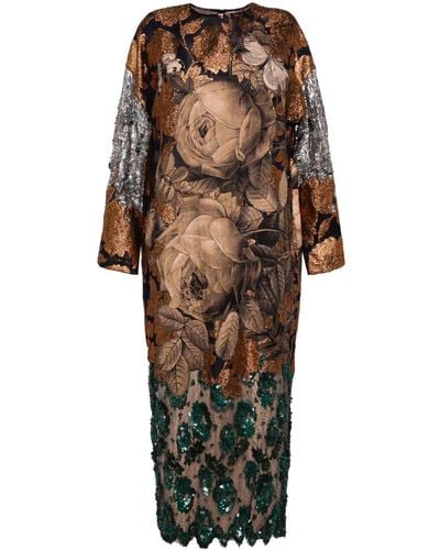 Biyan Sequin-detailing midi-dress - Marrón