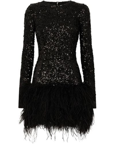 Dolce & Gabbana Feather-trim Sequinned Minidress - Black