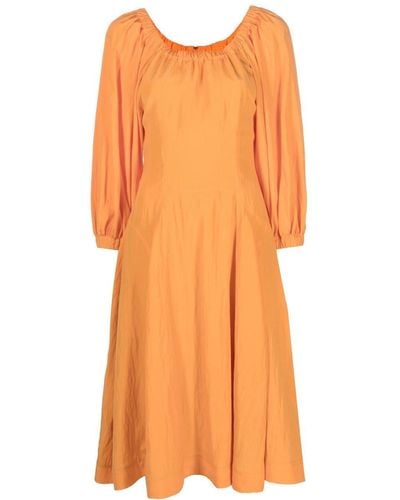 Rejina Pyo Midi-jurk Met Pofmouwen - Oranje