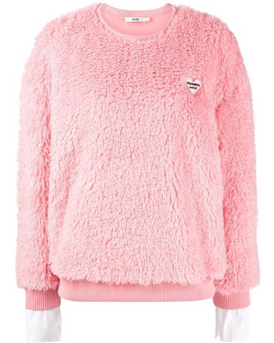 B+ AB Embroidered-patch Fleece Sweatshirt - Pink
