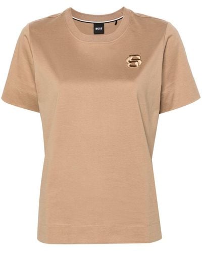BOSS T-shirt en coton à logo brodé - Neutre