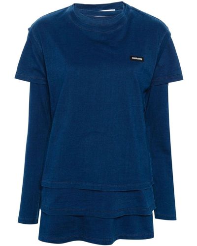 Miu Miu Logo-patch Cotton T-shirt Set (set Of Three) - Blue