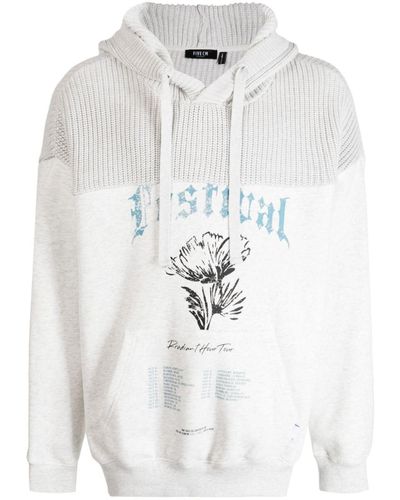 FIVE CM Graphic-print Knitted-panel Hoodie - White