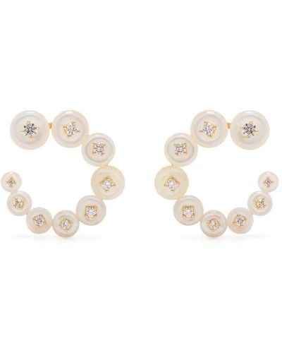 Fernando Jorge 18kt Yellow Gold Small Circle Mother-of-pearl Diamond Earrings - White