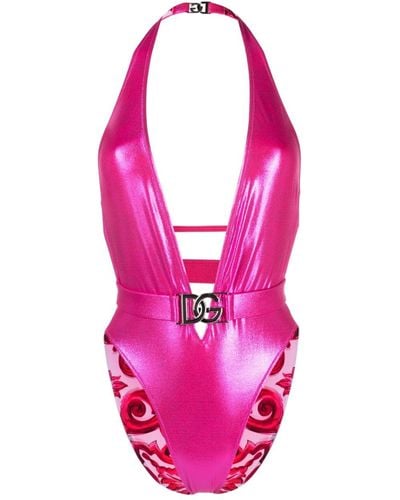 Dolce & Gabbana ロゴプレート ワンピース水着 - ピンク