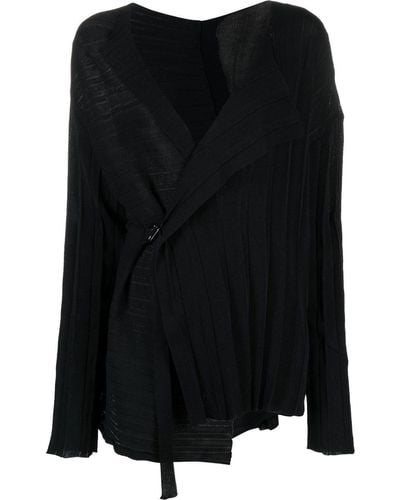 Yohji Yamamoto V-neck Asymmetric Wrap Sweater - Black