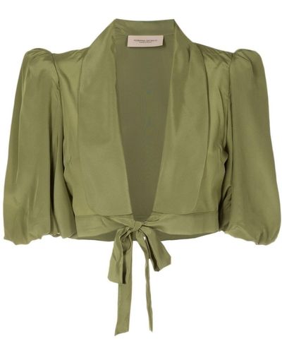 Adriana Degreas Tie-front Cropped Silk Blouse - Green