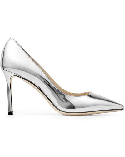 Jimmy Choo Romy 85mm Mirrored Leather Pumps - White