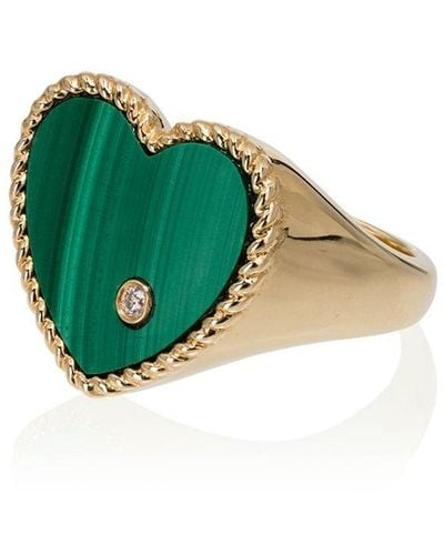 Yvonne Léon "Anello a forma di cuore in oro 18kt, diamanti e smeraldo" - Verde