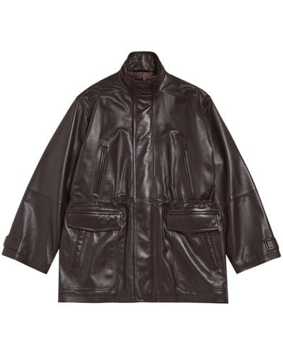 Balenciaga Manteau oversize en cuir - Marron