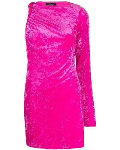 Versace One-shoulder Velvet Short Dress - Pink